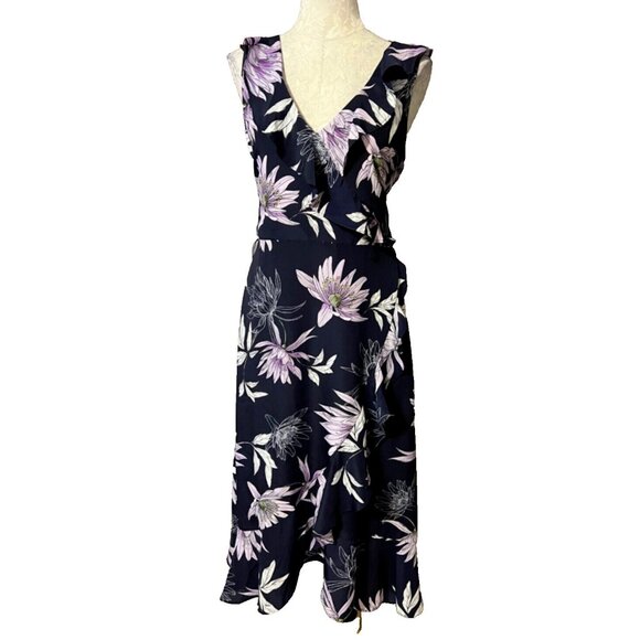 Vince Camuto Dress Purple 12 Flowy Floral V Neck Sleeveless Midi Washable - Picture 3 of 8